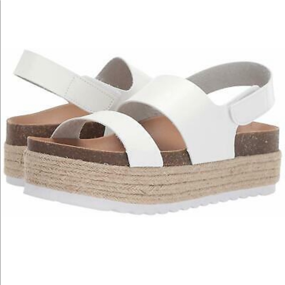 Dirty Laundry White Wide Straps Ankle Velcro Close Platform Espadrilles 9.5 NWOB